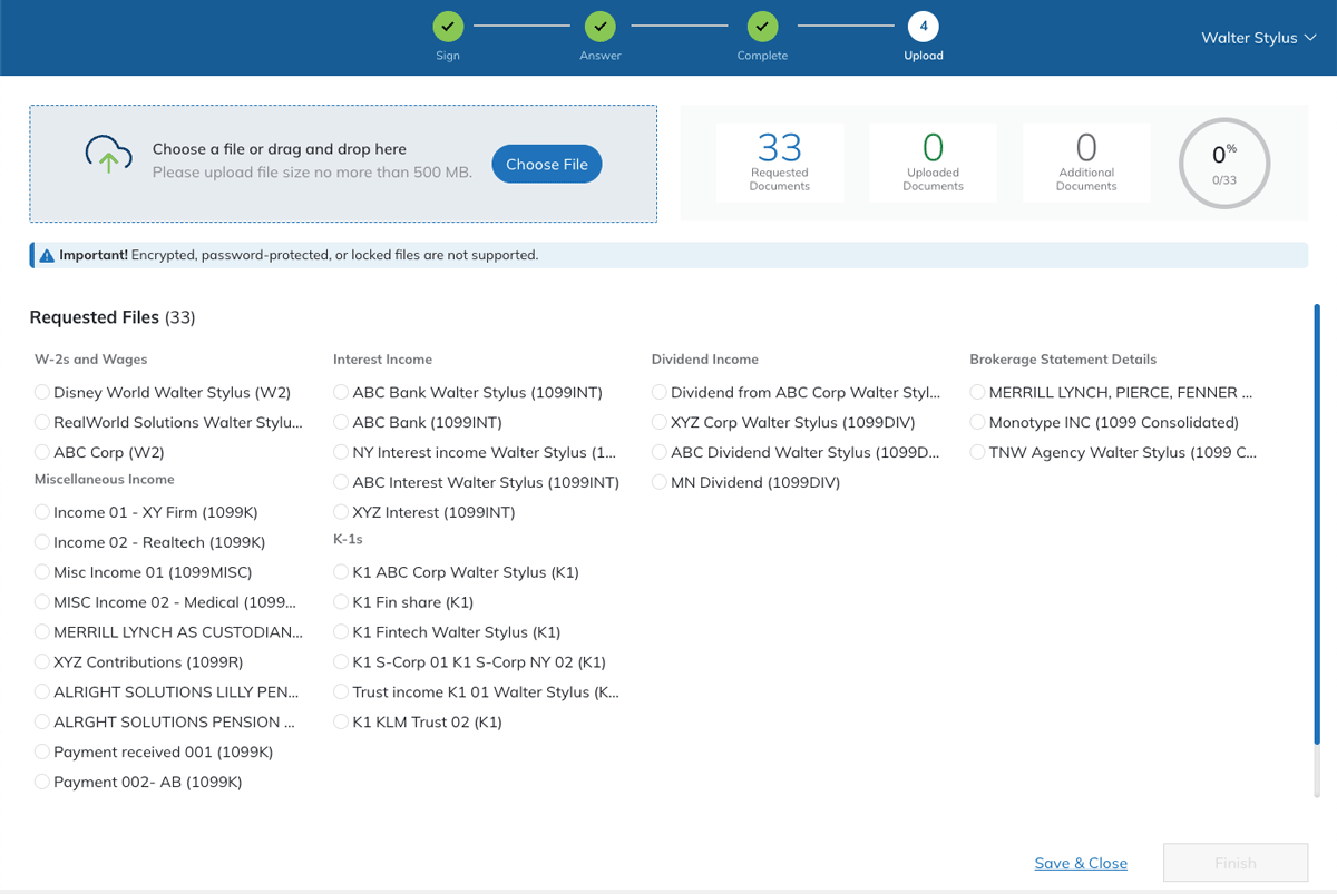 SafeSend One document request list